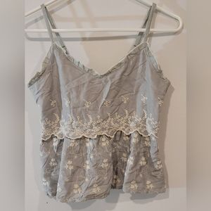 Sim & Sam | Embroidered Floral Sleevelezz crop top | Gray | Size : S NWT